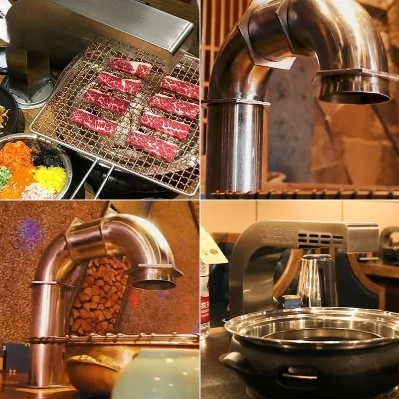 Commercial elbow exhaust pipe upper suction lower row barbecue shop exhaust equipment thickened stainless steel exhaust pipe smo