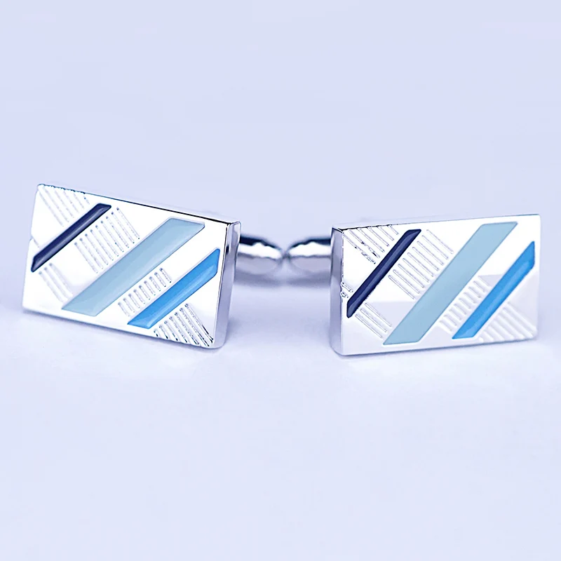 

Enamel Men Cuff Links Rectangle Silver Plated French Shirts Classic Men's Cufflink Accessory Blue Button Gift for Gentleman