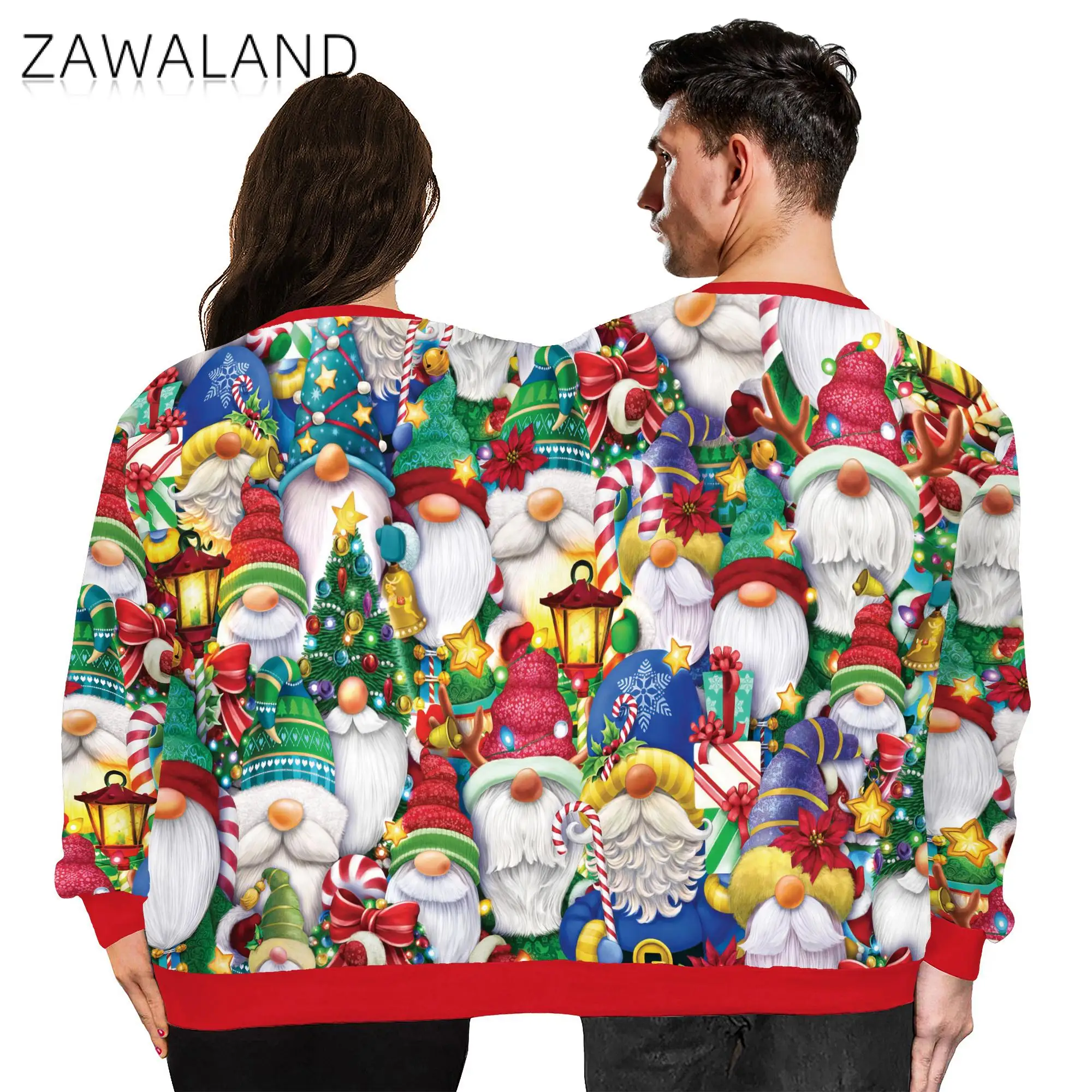 ZAWALAND Christmas Funny Sweater Hoodies Holiday Spoof Couples Double Pullover Autumn Winter Novelty Two Piece Christmas Sweater