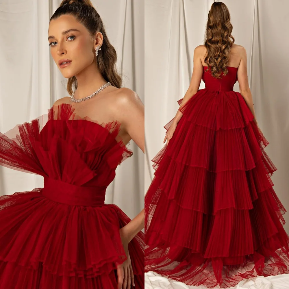 

Customized Luxury Tulle Evening Dress Exquisite Strapless Sleeveless Celebrity Gowns High Quality Special Occasion Gowns