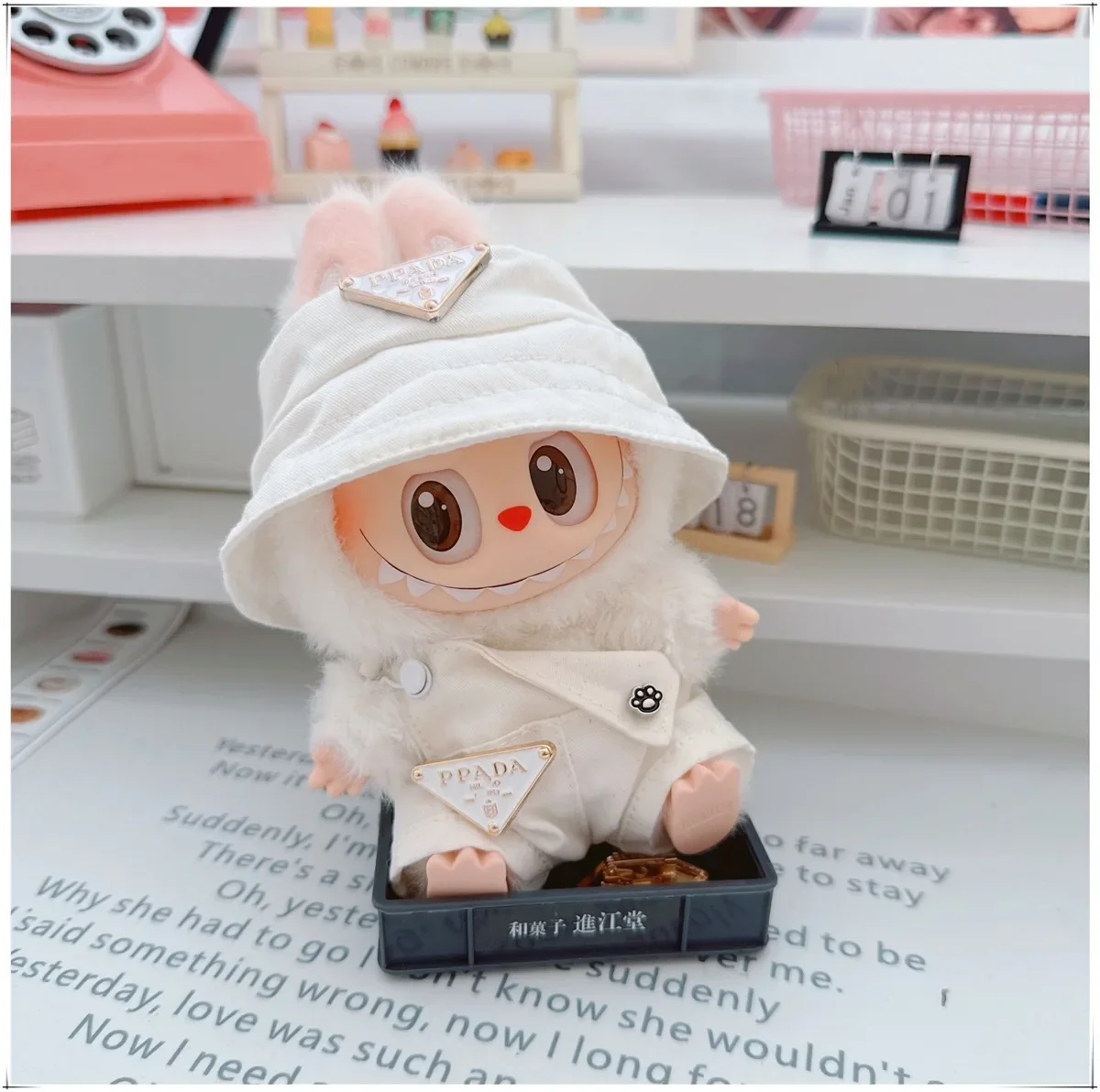For 15/17cm LabubuMini Doll Clothes Fisherman Hat Overalls luxury