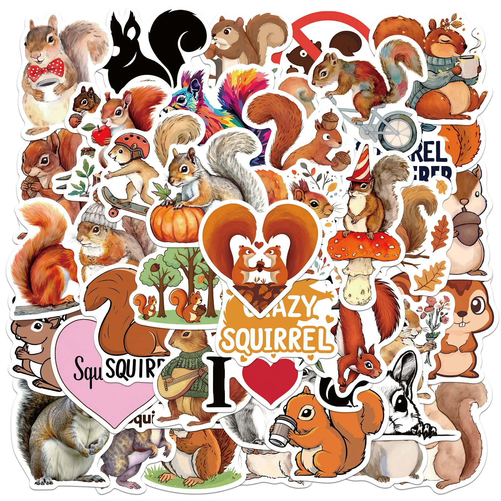 50/30/10Pcs Cute Squirrel Doodle Cartoon Stickers, Waterproof DIY Decals for Luggage, Phone Cases & Scooters