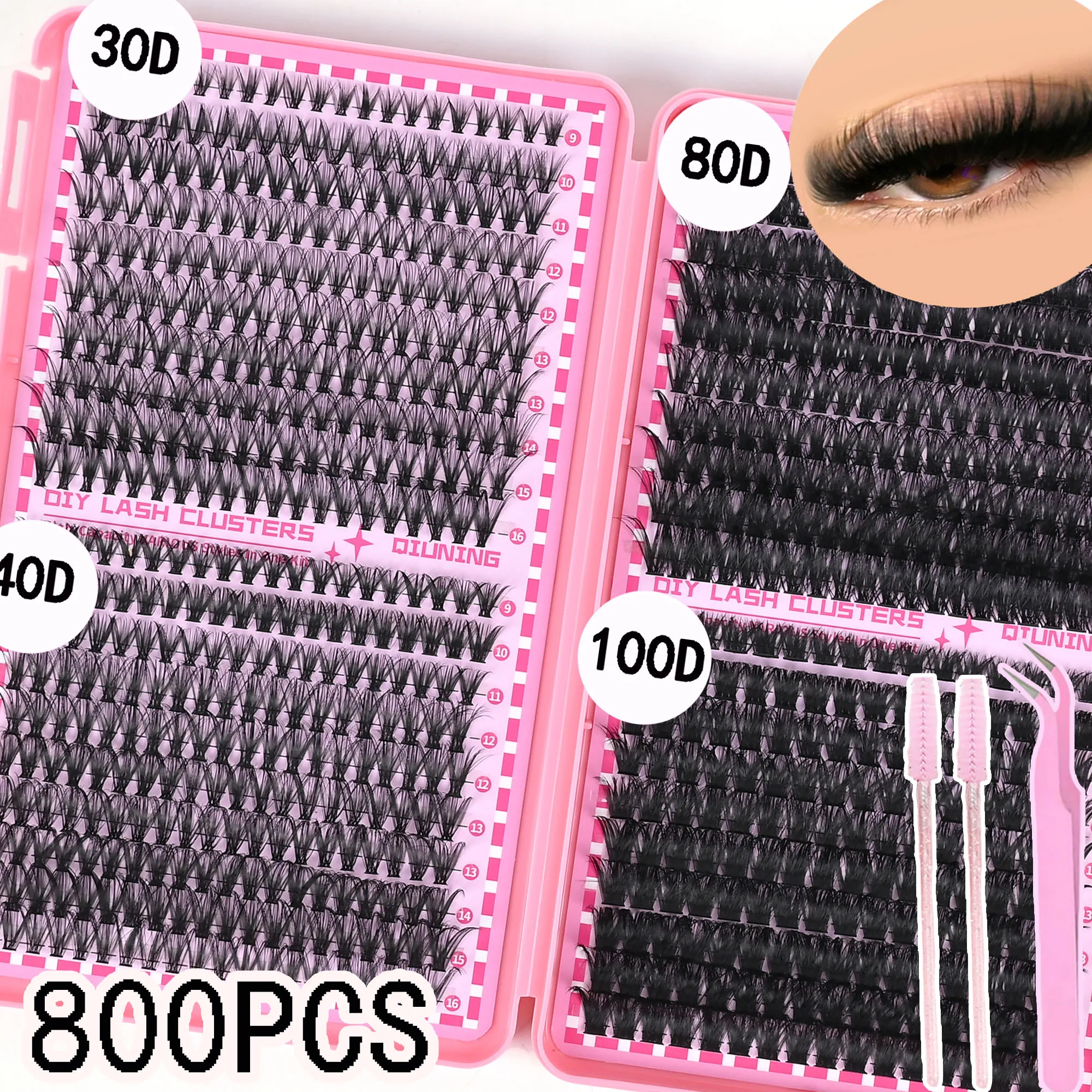 Kit de Pestañas en Racimo QIUNING Manga Lash Clusters, Pestañas de Gato con Adhesivo y Sellador, Extensiones de Pestañas en Bandeja Mixta