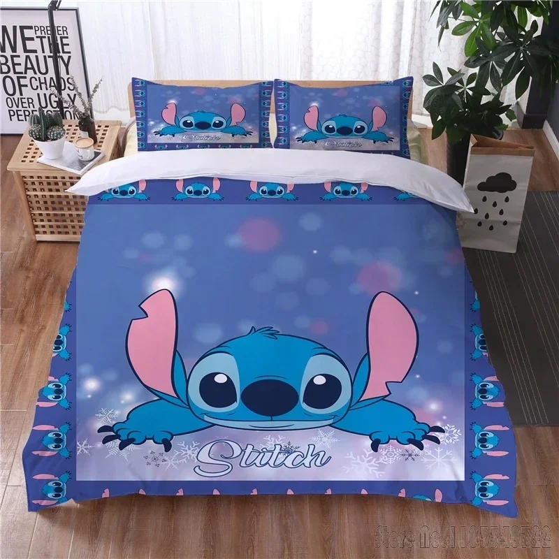 Lovely Stitch & Love Heart Cartoon Child Duvet Cover Set HD Comforter Cover Bedclothes for Kids Bedding Sets Bedroom Decor