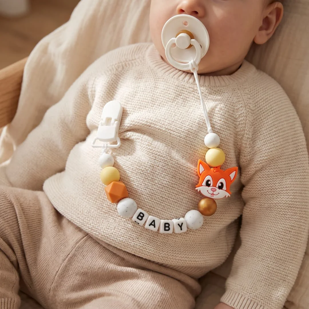 Personalized Pacifier Clip Custom Name Silicone Beads Cute Cat Charm Soother Holder Dummy Clip Pacifier Chain Baby Shower Gift