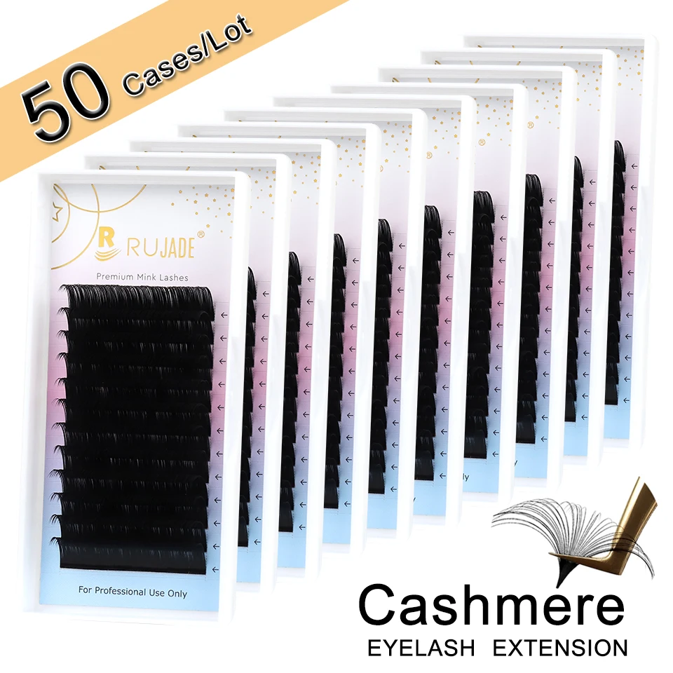 

RUJADE 50 trays/lot Classic Eyelash Individual Cashmere Eyelashes Extension Satin Black Soft Premium Eyelashes Factory wholesale