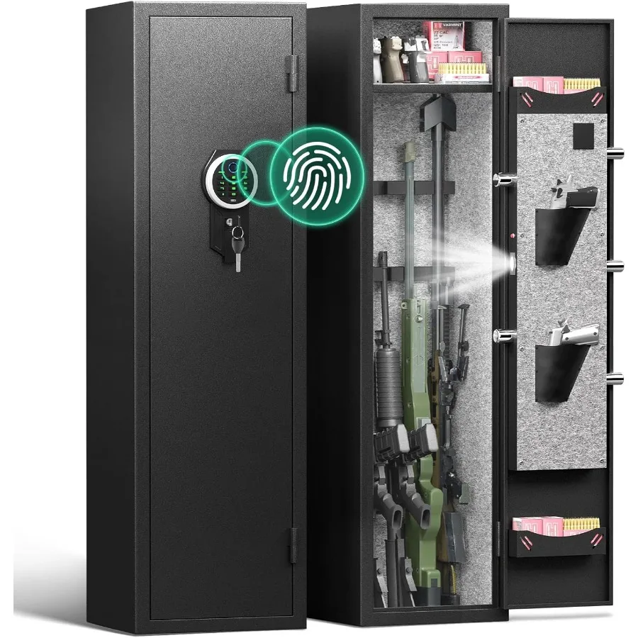 مسدس بصمة الإصبع البيومترية آمن لأمن المنزل: خزانة تخزين سريعة الوصول لـ 45 بندقية ومسدسات مع ضوء LED قابل للتعديل