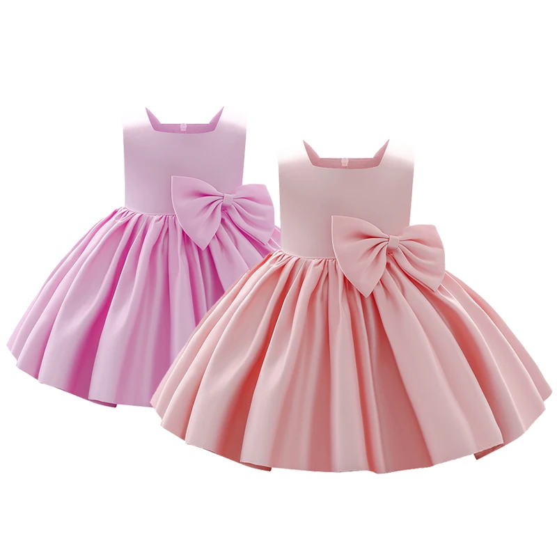 

1 2 3 4 5 Years New Baby Girls Dress Summer Sleeveless Solid Color Bow Princess Baby Dress Christmas Birthday Gifts Kids Clothes