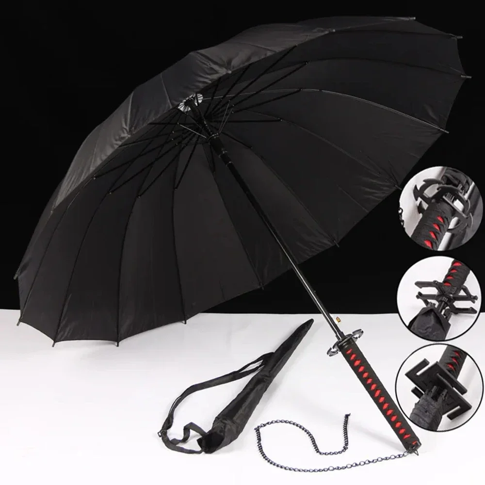 Imagem -05 - Visor Solar Samurai com Cabo Longo Guarda-chuva de Faca Anime Sunlock Crescente Samurai Japonês Automático Homens e Mulheres