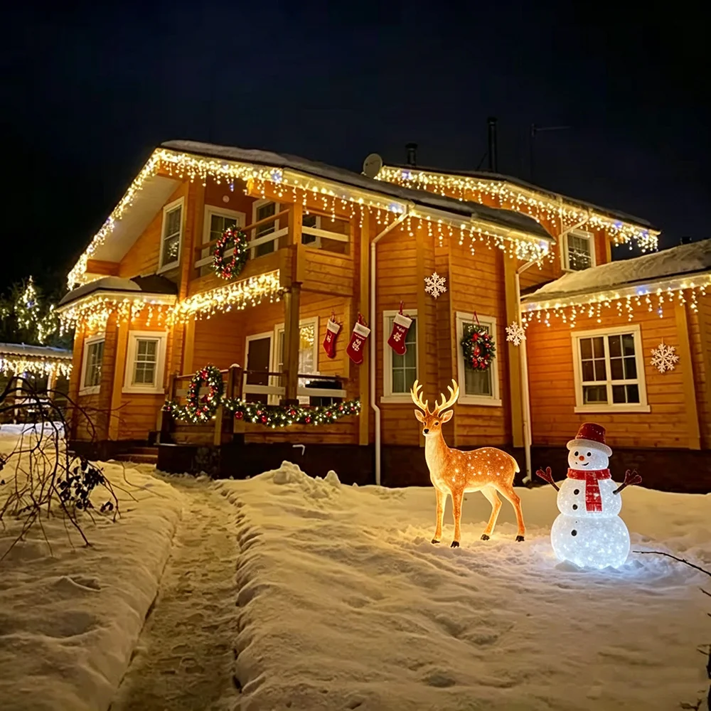 Outdoor LED Icicle Lights 24V Warm with Cool White flash Fairy String Curtain Garland for Christmas House Holiday Wedding Decor