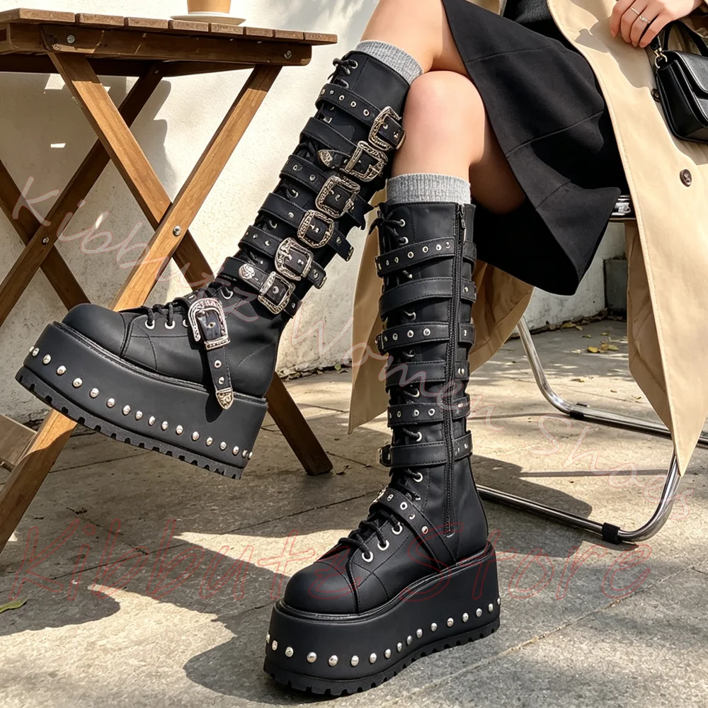 حذاء بوت قوطي عصري بطول الركبة - مراجعة Streetwear Zipper وسعره