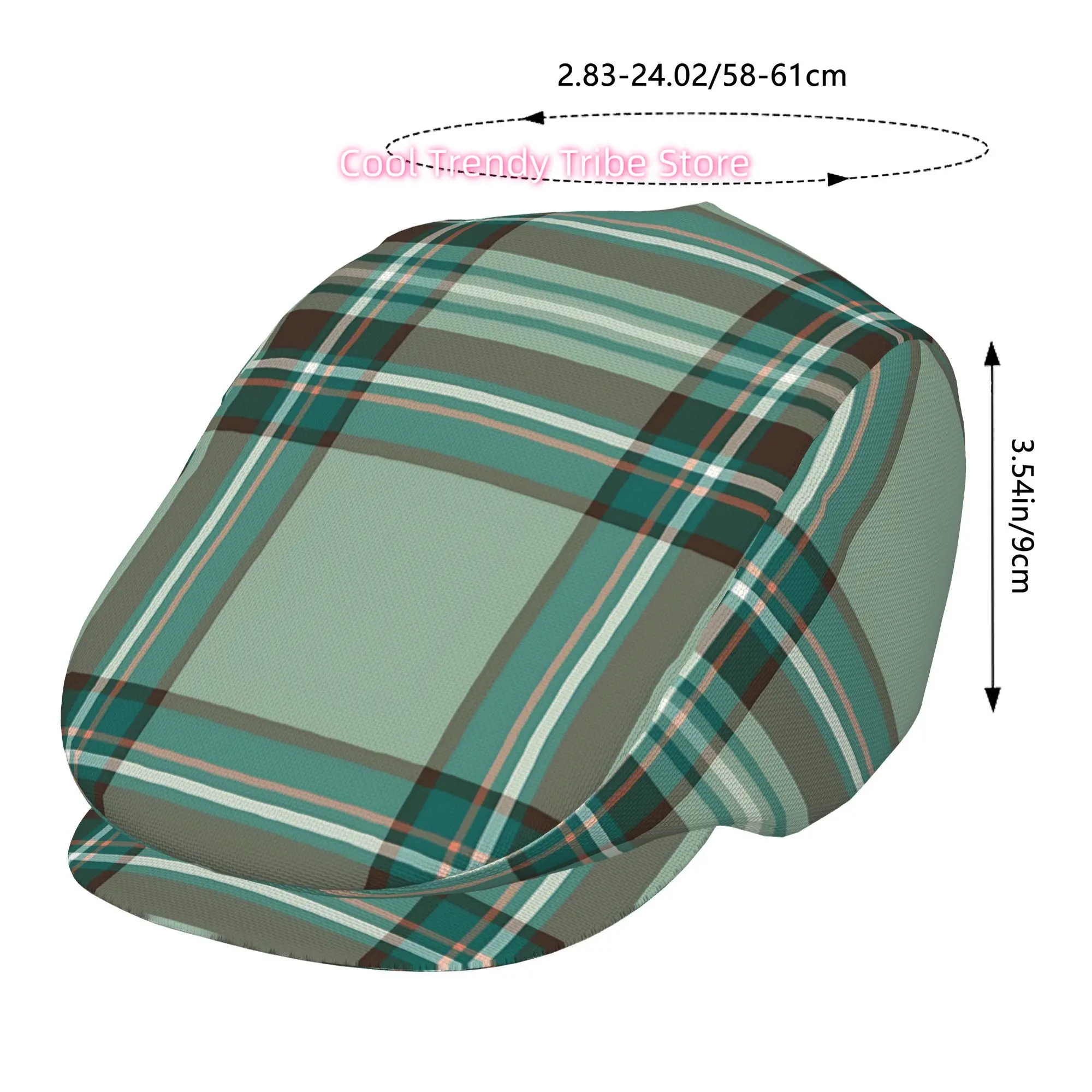 1pc Kelly Tartan Pattern Mint Green Irish Plaid Full Face Print Beret Fashion Newsboy Cap Unisex Golf Cap Outdoor Sports Leisure