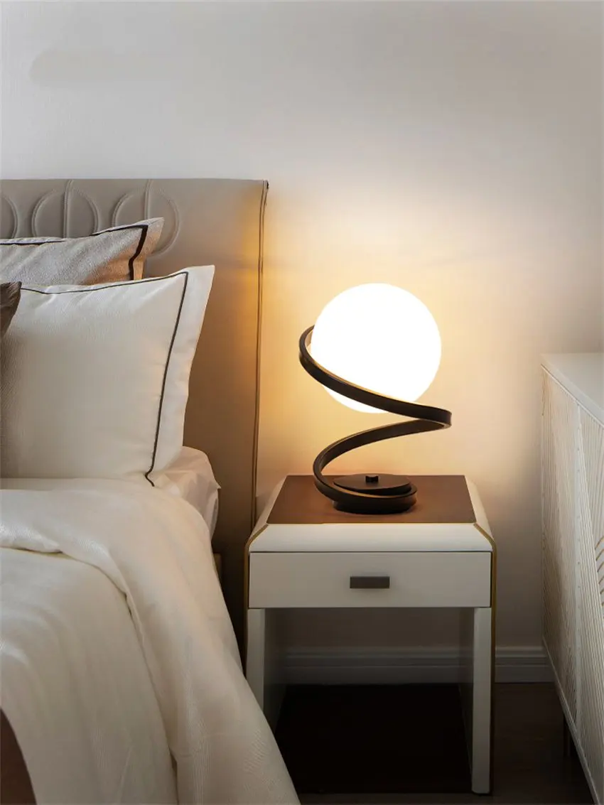 Nordic black white glass ball table lamps night light dormitory lamp living room study lamp modern bedroom lights fixtures