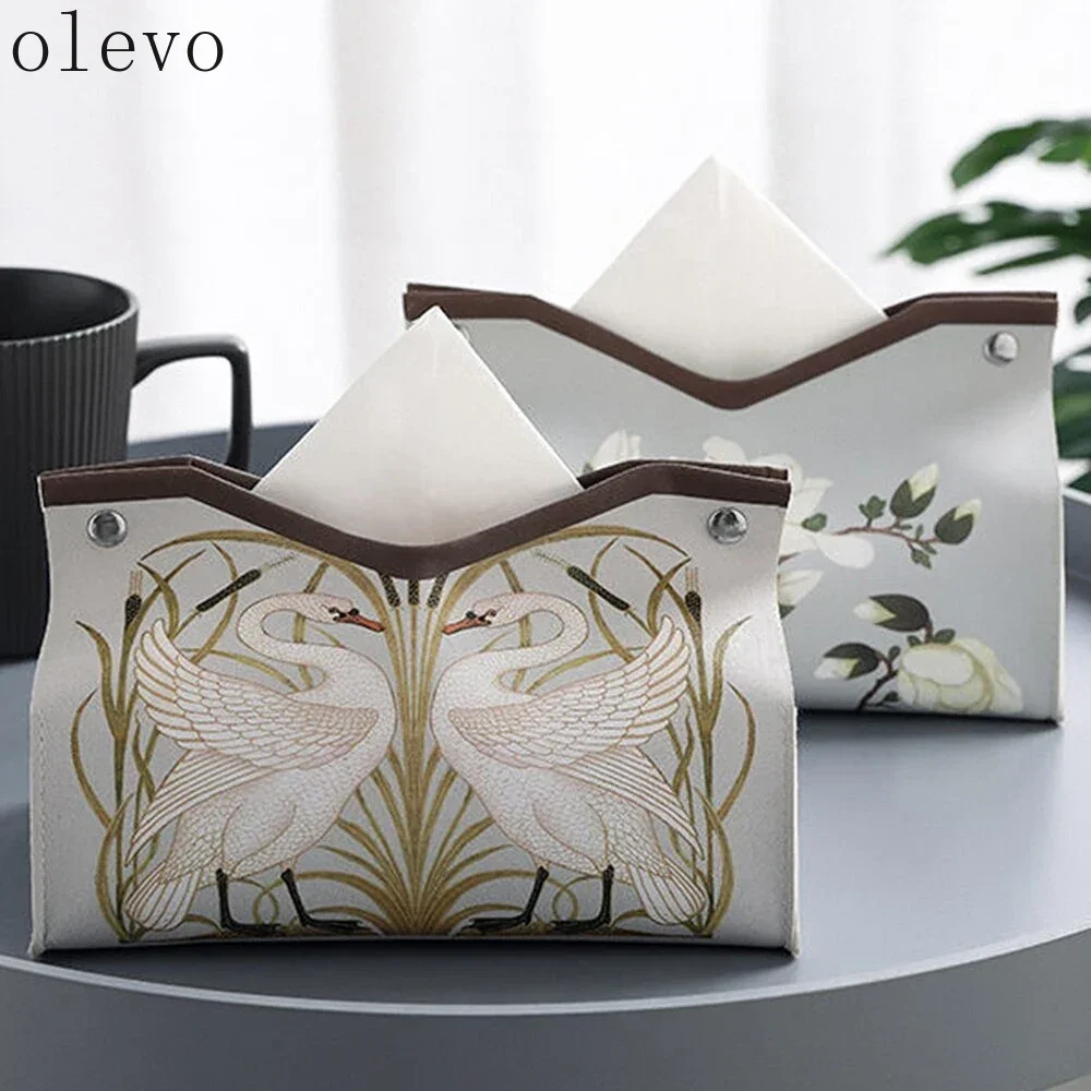 Taschentuchbox aus PU-Leder mit Blumendekoration für Zuhause, Wohnzimmer, Küche, dekorativer Taschentuchhalter