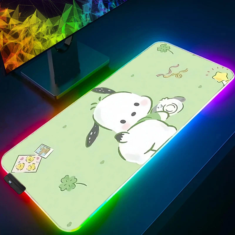 แผ่นรองเมาส์ RGB ลายโปชาโกะ สำหรับเกมเมอร์ ใช้ได้กับสำนักงาน แล็ปท็อป คอมพิวเตอร์ขนาดใหญ่ แผ่นรองเมาส์เกมแบบขยายพร้อมไฟ LED แผ่นรองโต๊ะ คีย์บอร์ด ยางกันลื่น พร้อมไฟแบ็คไลท์