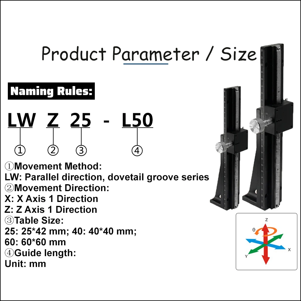 Imagem -02 - Linha Central z de Levantamento Linear Trilho Guia Estágio Longo Curso Fino-ajuste Manual Mesa Deslizante Plataforma Deslocamento Óptico Slide