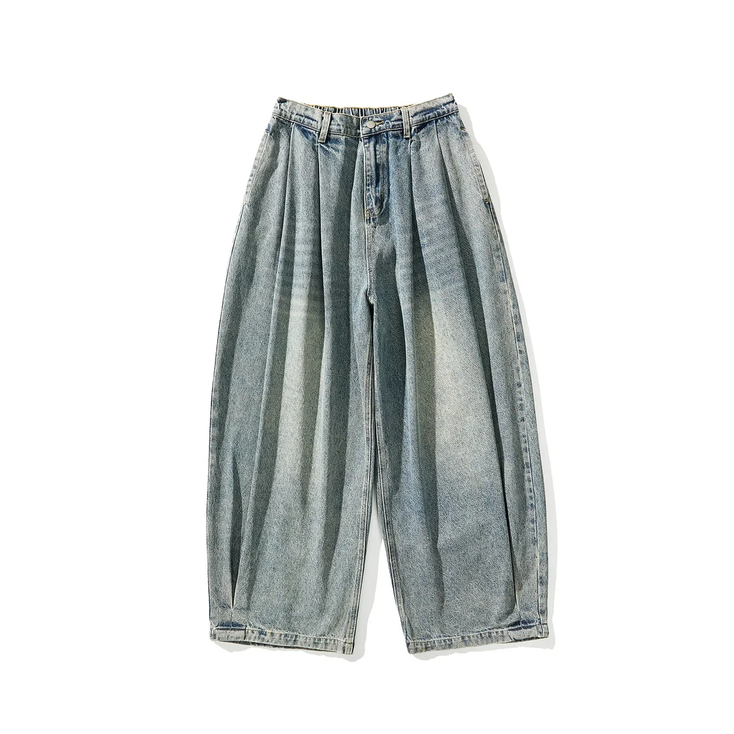 Spring Summer Men's Vintage Jeans Solid Color Safari Style Cotton Wide Leg Denim Pants Men Elastic Waist Streetwear Jean Trouser