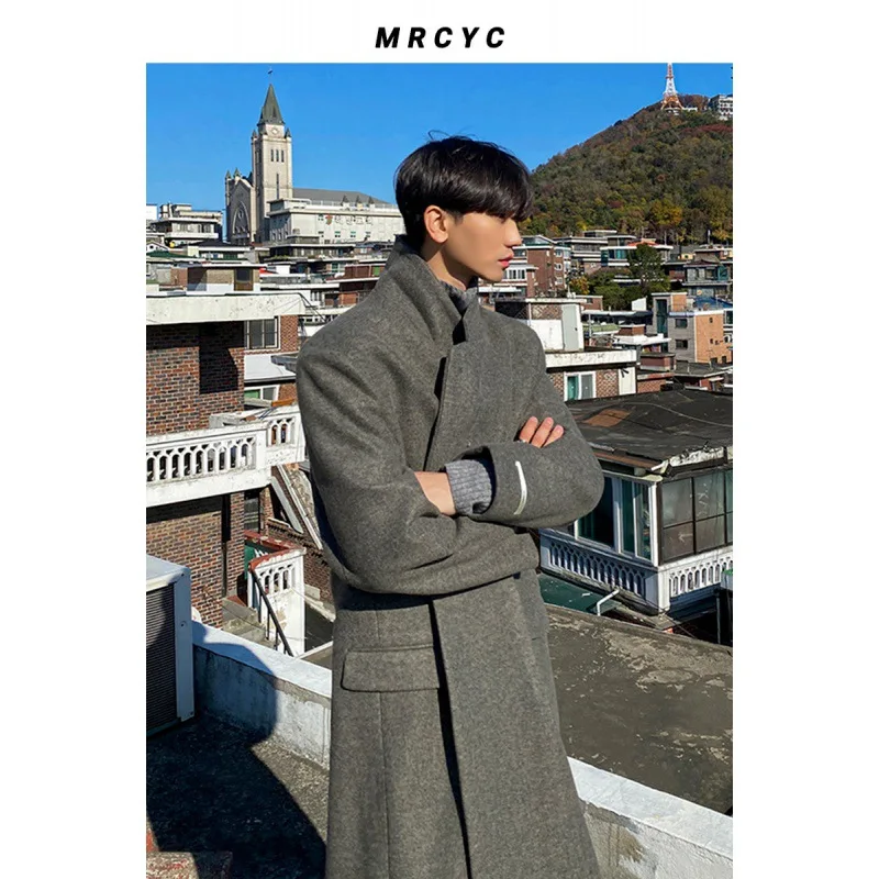 Шерстяное пальто мужское зимнее Новое корейское модное Свободное длинное пальто из высококачественной шерсти.