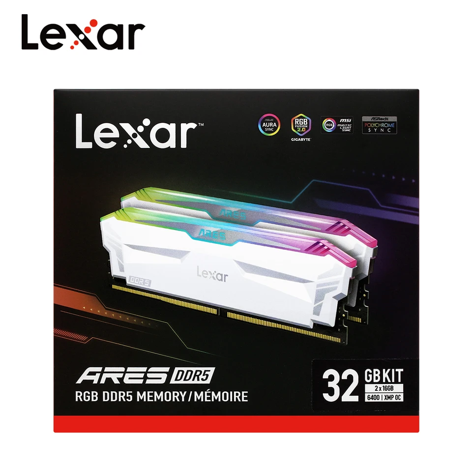 Lexar DDR5 Ares RGB Ram 6400MHz CL32 SDRAM 16GB 32GB 2PCS Black