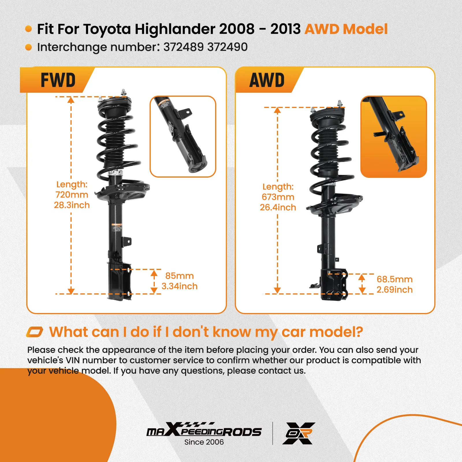 Pair Rear Shocks Struts Coil Spring Assembly For 2008-2013 Toyota Highlander AWD - view 3
