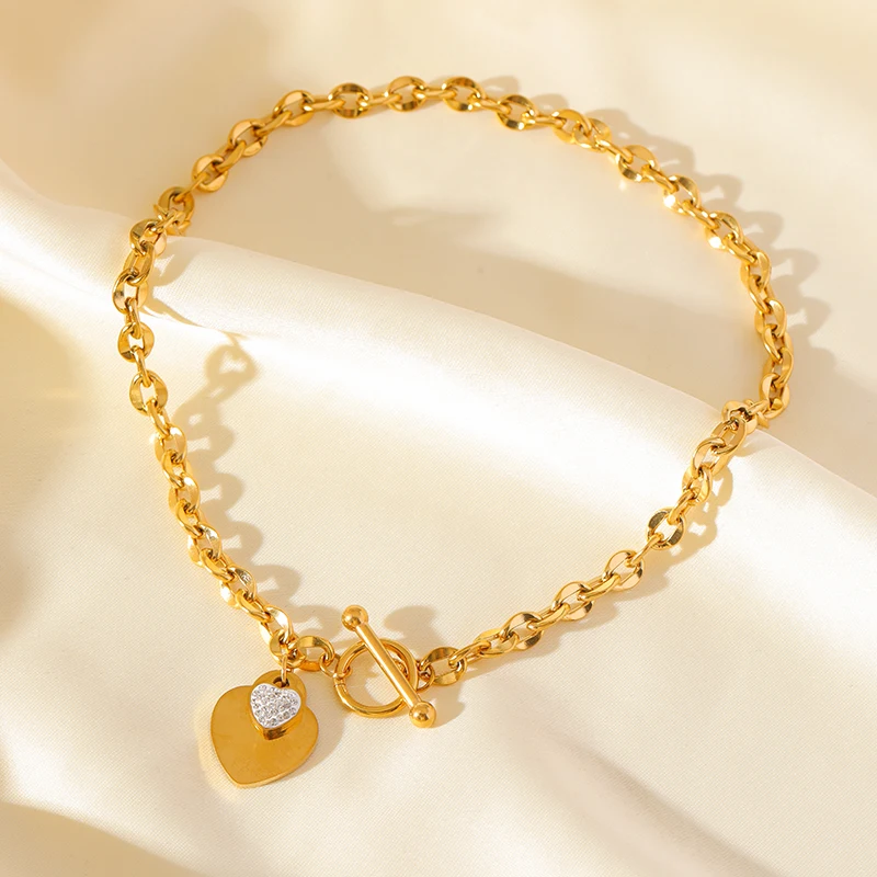 EILIECK 316L Stainless Steel Heart Love Pendant Necklace For Women Fashion 18K Gold Plated Neck Chain Waterproof Jewelry Gift image 2