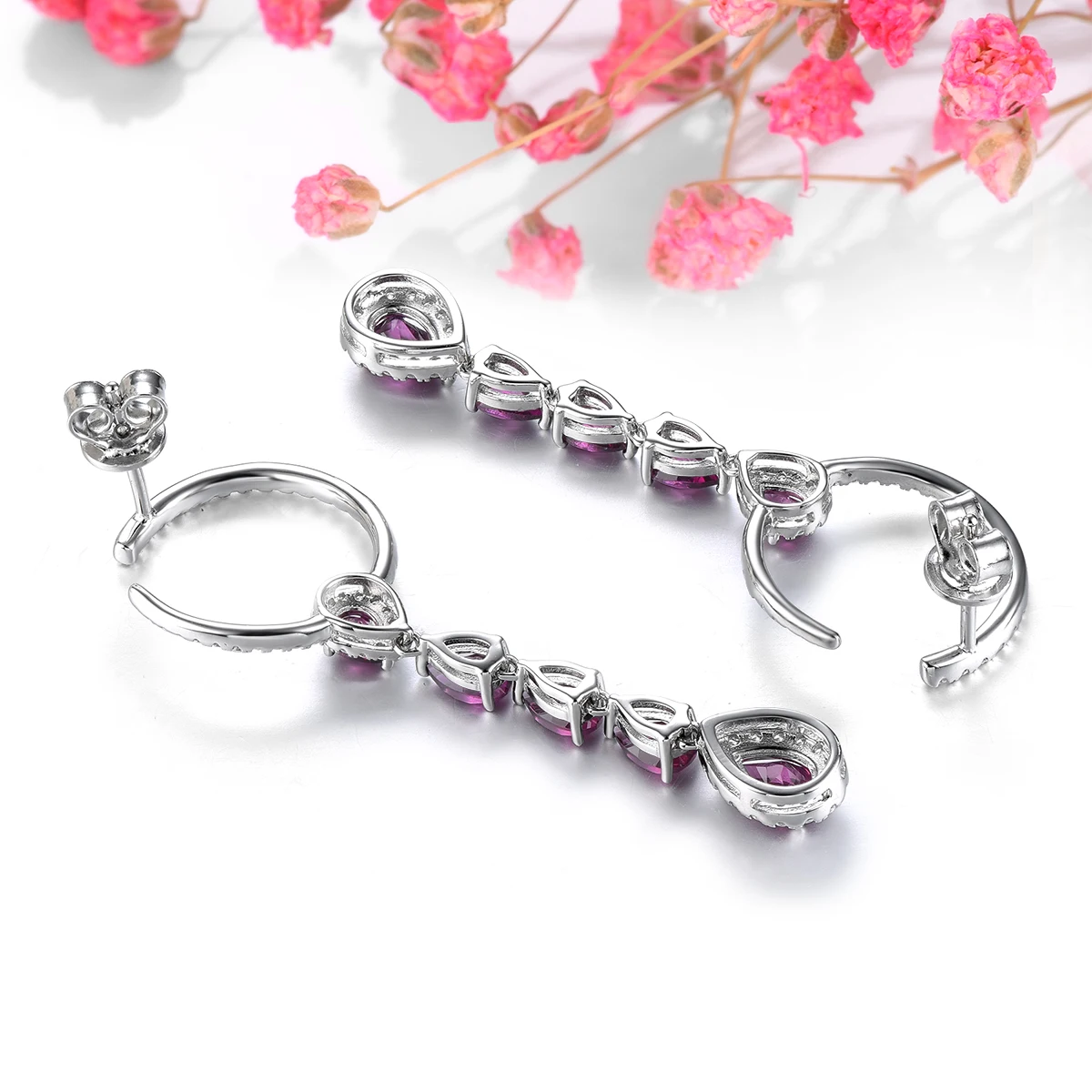 Natural Rhodolite Garnet Sterling Silver Earring 3.2 Carats Genuine Rose Garnet Romantic Jewelry Women New Year Christmas Gifts