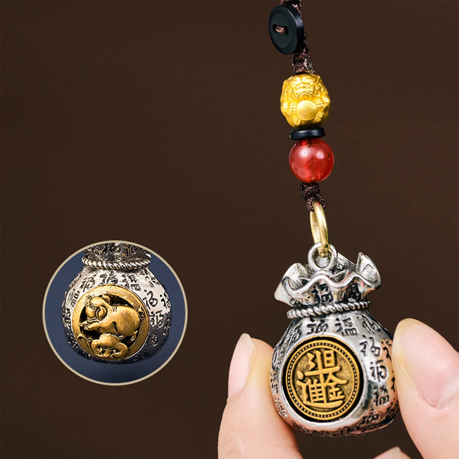 Double-Sided God of Wealth Bag Rotatable Lucky Bag Pendant for Wife Mother Daughter Friends