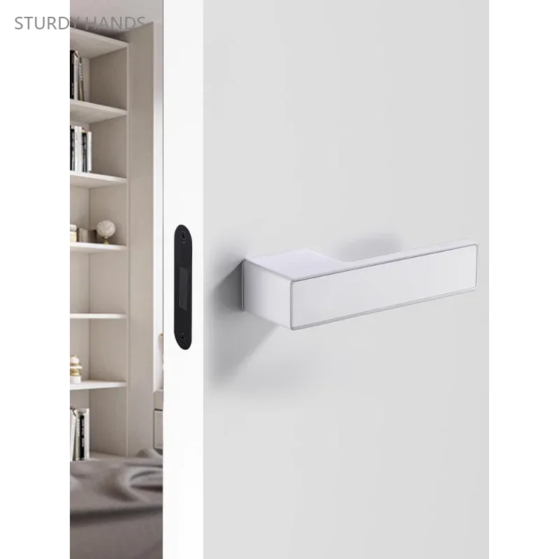 1 set of zinc alloy indoor silent door locks modern and minimalist bedroom door handles and locks without holes Including key