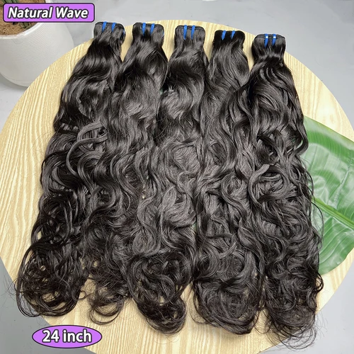 Imagen 1 del producto El pelo natural de la onda 18A empacota el color negro natural ondulado vietnamita de la trama doble # 1B Extensiones de tejido de cabello humano virgen 100% crudo