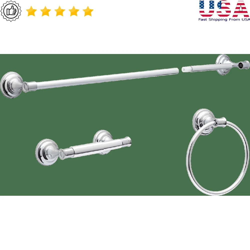 

Хромированный набор аксессуаров для ванной из 3 предметов, вешалка для полотенец, держатель для туалетной бумаги, кольцо для полотенец, настенное крепление, прочный, простой в установке, декор для ванной комнаты