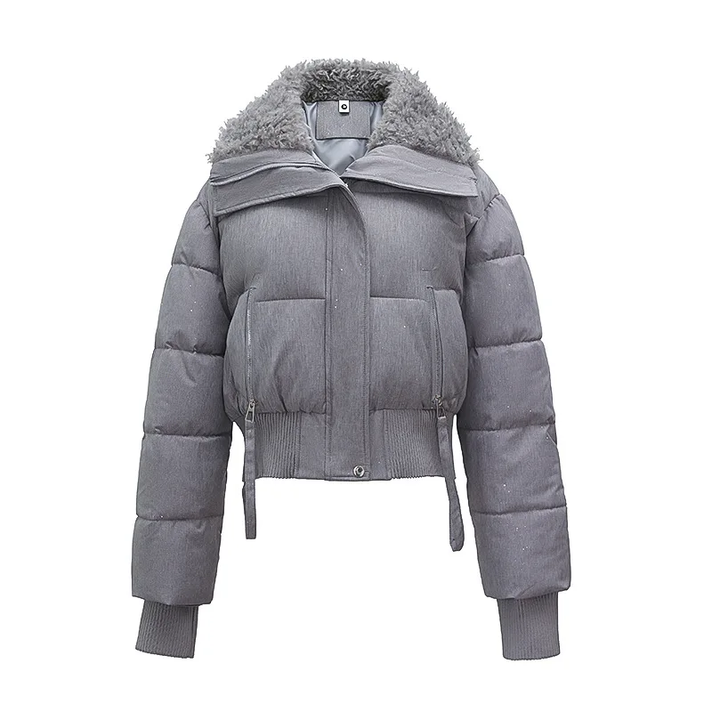 High Quality Short Cotton-padded Jacket Women Parkas NewWinter Coat Lamb Wool Lapel Loose Zipper Cotton Clothes Female Outerwear
