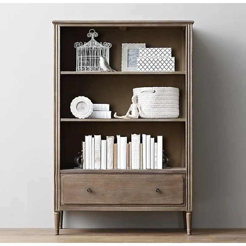 French Country Retro Furniture Oak Locker Bookshelf American Modern Simple Bookcase