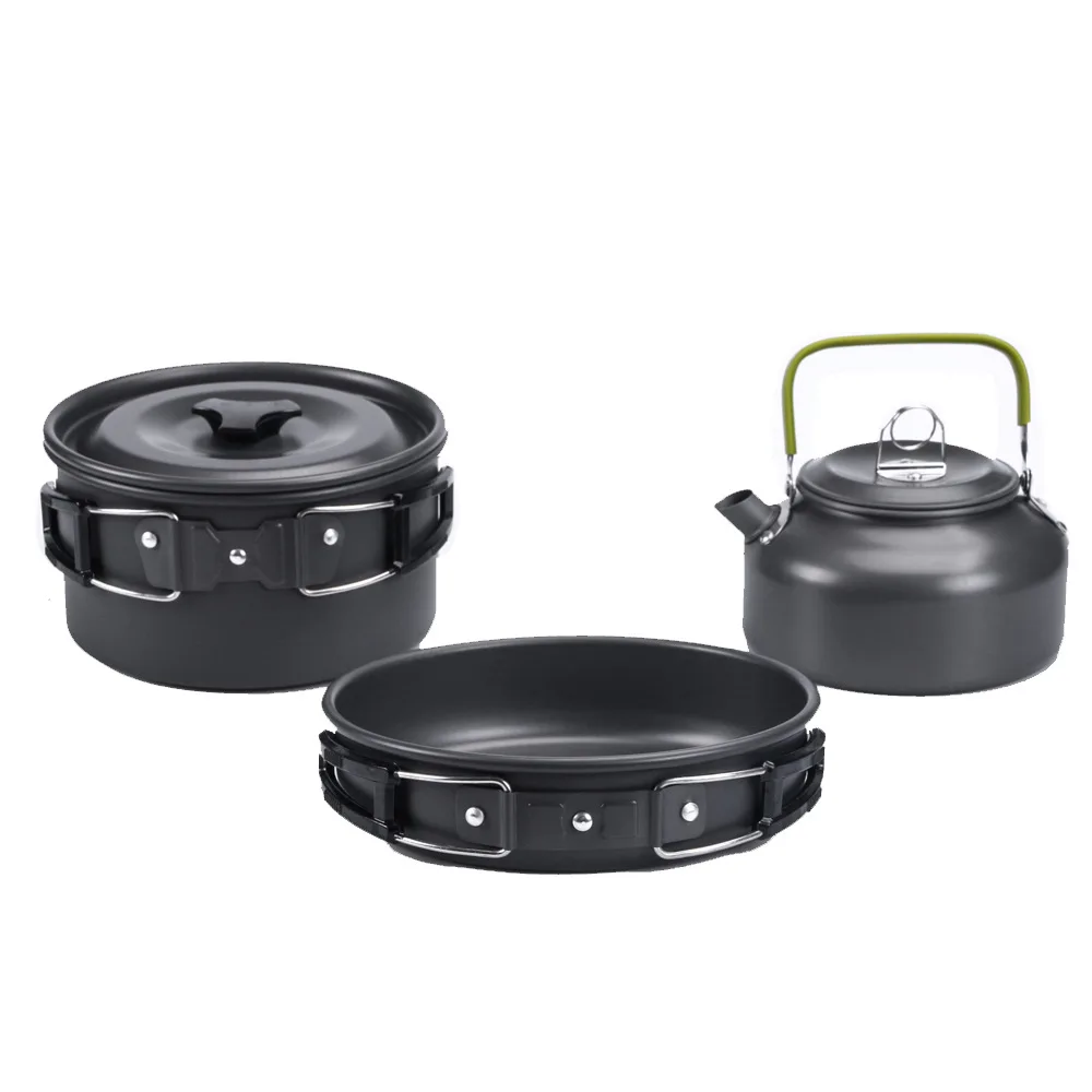 

3pcs Camping Cookware Kit Non-Stick Lightweight Pot Pan Kettle Set Aluminum Camping Cooking Kit For Traveling Trekking Hiking