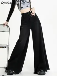 Mop Jeans Dames Baggy Zwart Streetwear Kwastje Wijde Pijpen Denim Broek College Hoge Taille Y2k Kleding Retro Lente All-match Chic