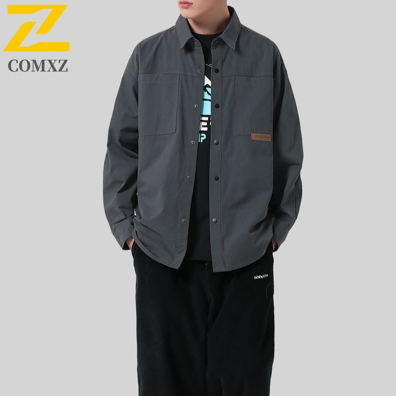 2025 New Autumn Long Sleeve Shirt Men's Trendy Street Pure Cotton Double Pocket Work Shirts Japanese Style Loose Solid Color Top