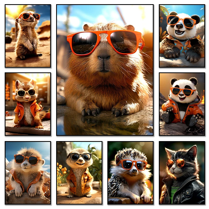 Modern Art Awesome Cute Animals With Glasses Posters Wall Art Canvas Paintings And Prints HD Pictures For Living Room Home Decor