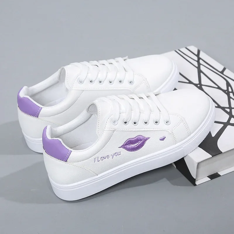 Fashion Sneakers Women's Vulcanize Shoes Casual Classic Breathable PU Leather Shoes Woman Lace Up White Shoes Sneakers