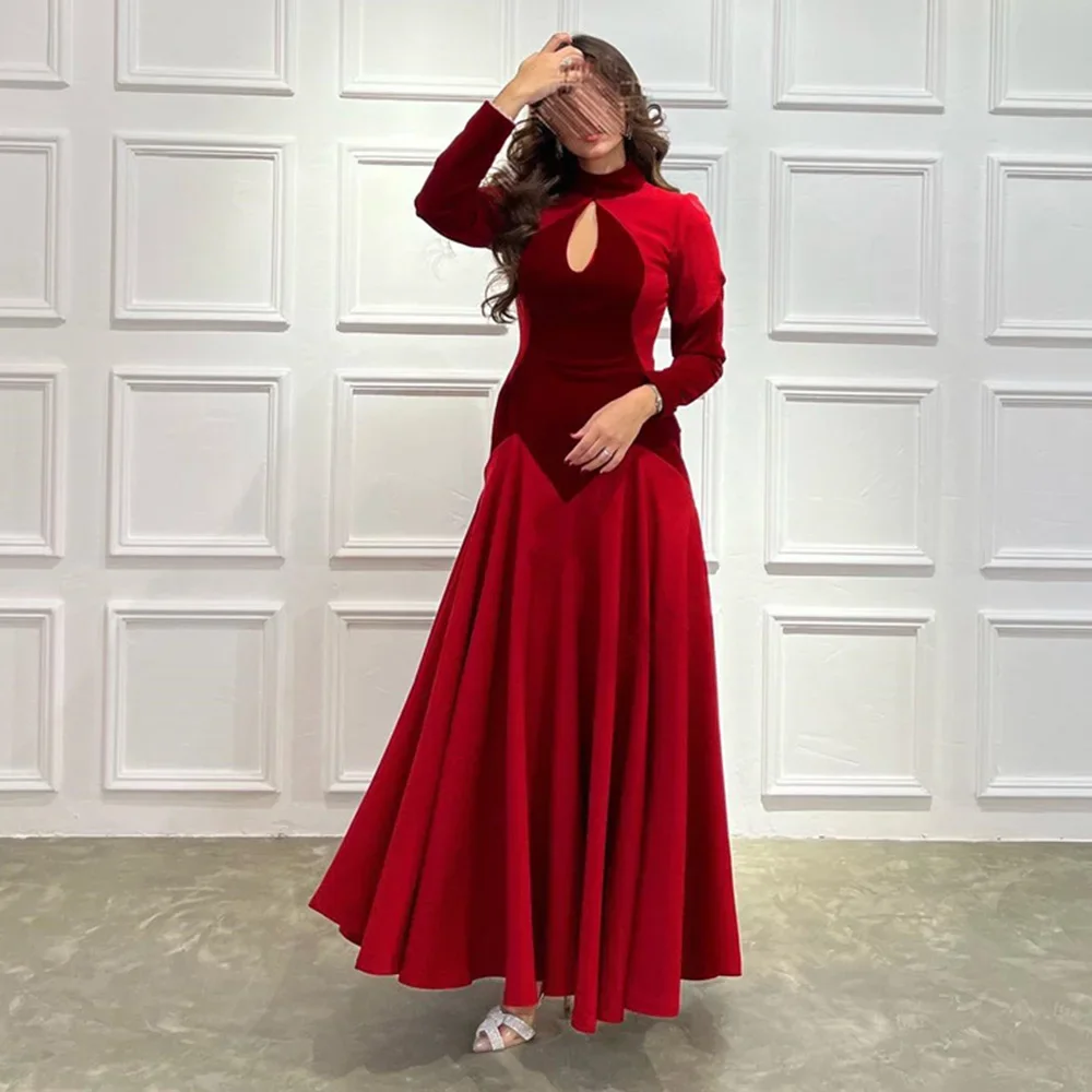 Customized Prom Dress Romantic A-line Evening Dresses Patchwork High Pleat Hollow Out Prom Gown Ankle-Length Party Dress Women