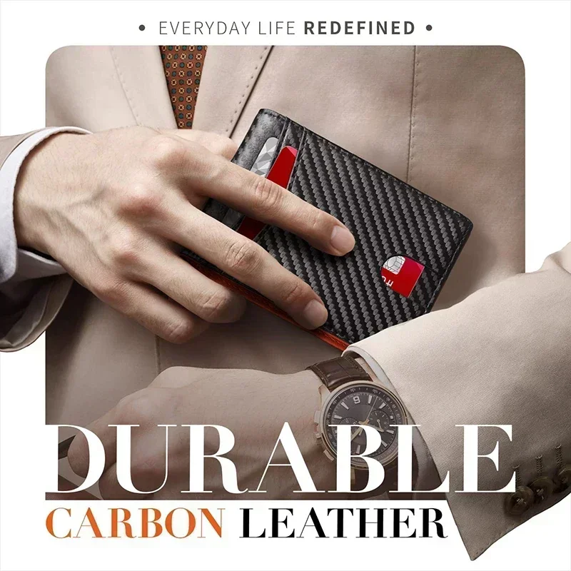ANTI RFID Blocking Carbon Fiber Leather Mens Bifold Wallet Money Clip Holder ID Credit Card Holder Purse Slim Male