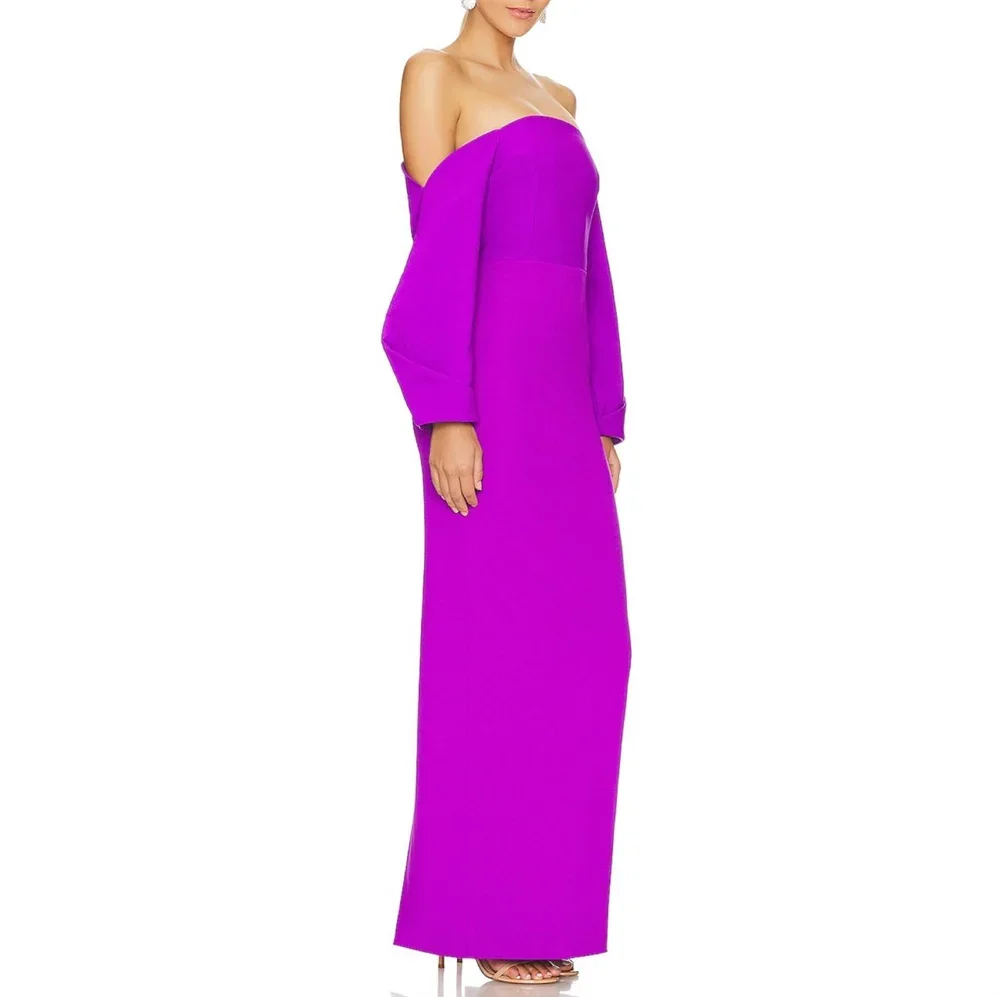 Customized Evening Dearin Off-the-shoulder Column Ankle Length Open Back Skirts Layered Vertically Hugging Sleevele