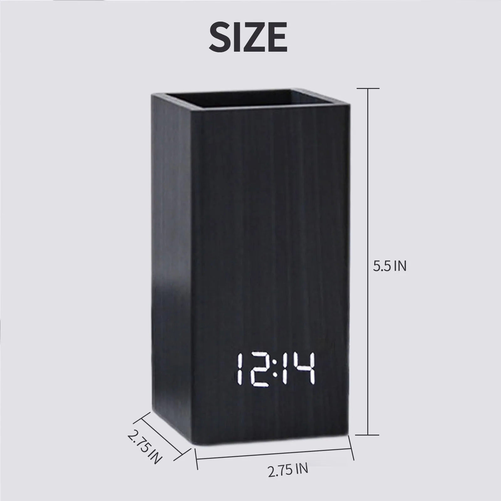 قلم رصاص منظم حامل قلم ساعة تنبيه سطح المكتب خشبي بسيط Led الوقت درجة الحرارة تاريخ عرض ساعة ديكور المنزل