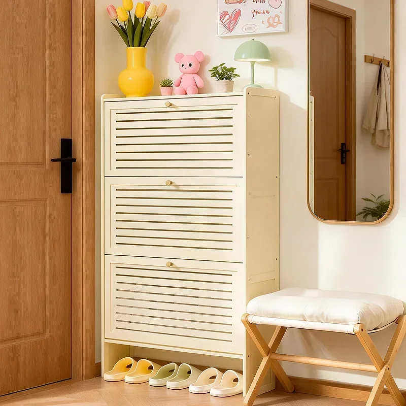 Multi-functional Ultra-thin shoe cabinet, retro porch cabinet at the door of the home, tipping bucket storage shoe rack