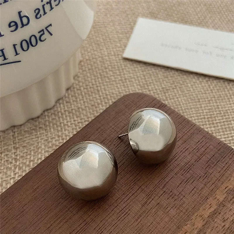 European Style Punk Fashion Geometric Half Metal Big Ball Round Stud Earrings for Women Girls Party Accessories Wholesale