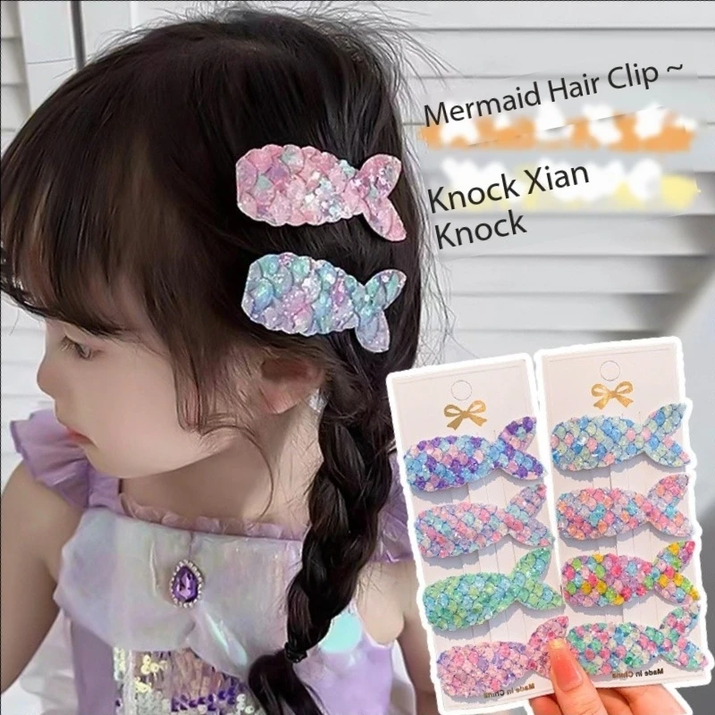 Children Cute Fish Tail Shaped Sequin Bangs Hair Clip Little Girl Princess Hair Clip Barrettes Headwear Accessories Baby Hairpin