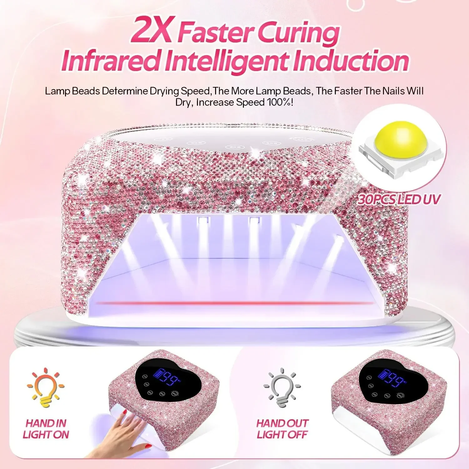 30LEDS Rechargeable UV LED Nail Lamp 72W Cordless Nail Dryer With Crystals Professional UV Light For Gel Nails Dryer Salon Use