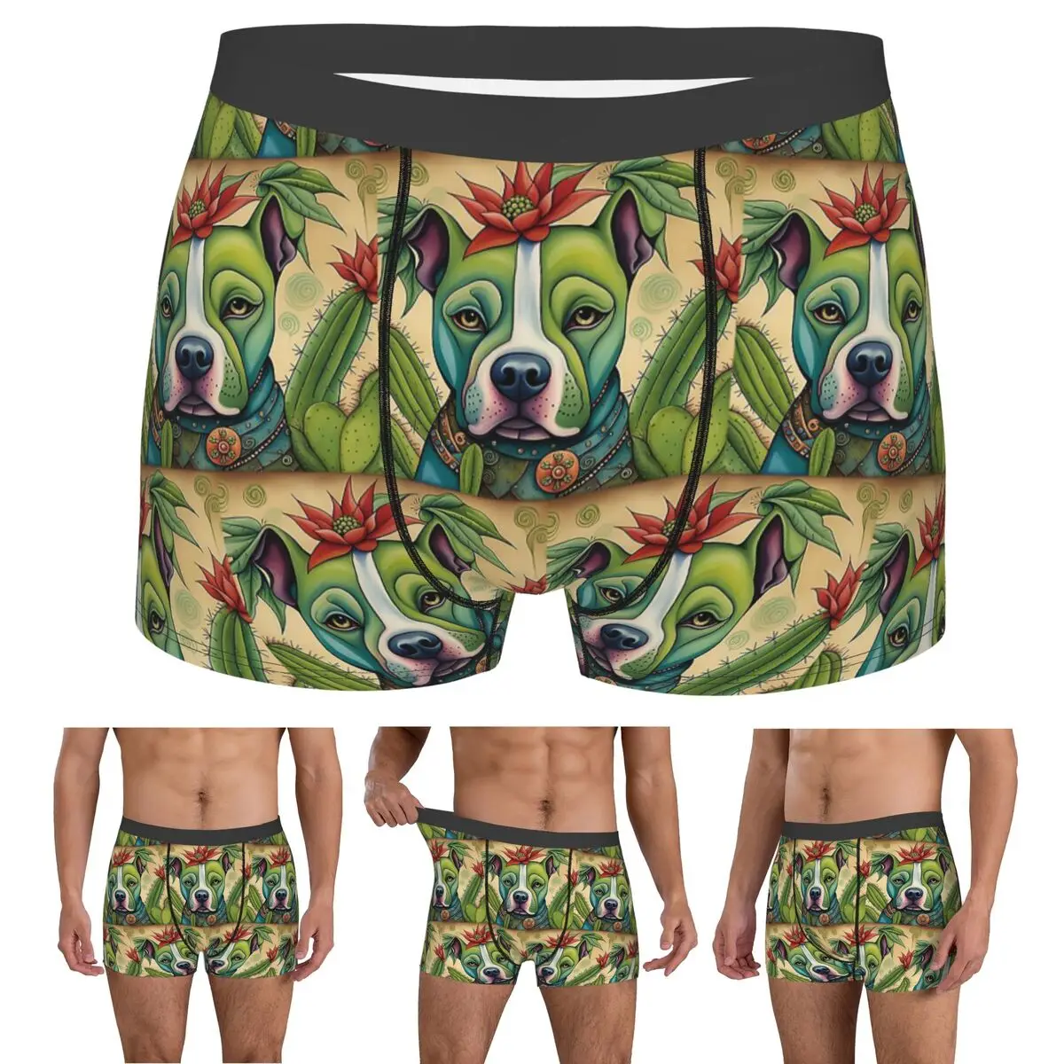 Boxer Underpants Shorts Pit Bull Prickly Portraits Panties Men Ventilate Underwear for Homme Man Boyfriend Gift