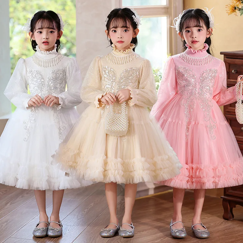 

Новое изысканное кружевное платье принцессы на день рождения и Новый год для девочек на осень и зиму