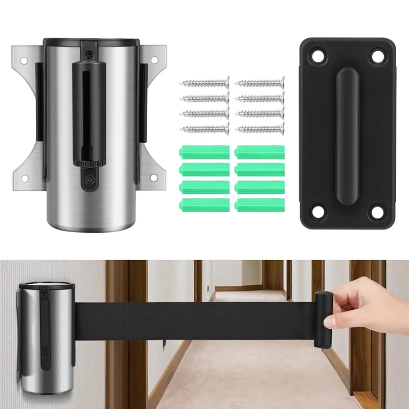 Crowd Control Retractable Belt Barrier - 10Ft Wall Mounted Safety Barrier Belt, Queue Line Dividers With Nylon Belt Easy To Use-