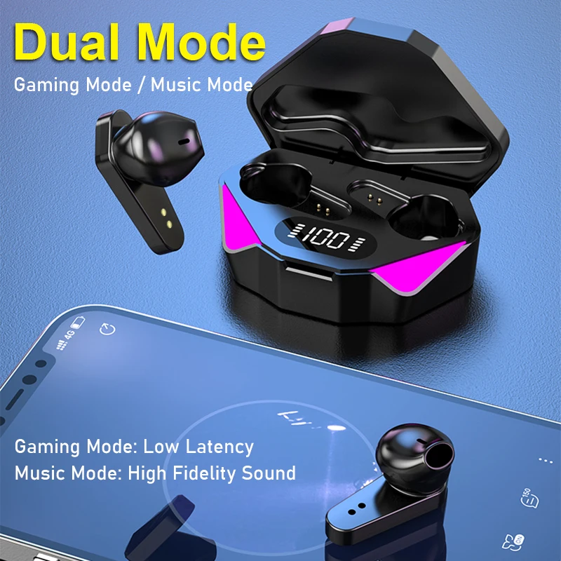 TECSIRE X15 Gaming Earphone Wireless Earbuds Bluetooth Low Latency Touch Control with Microphone