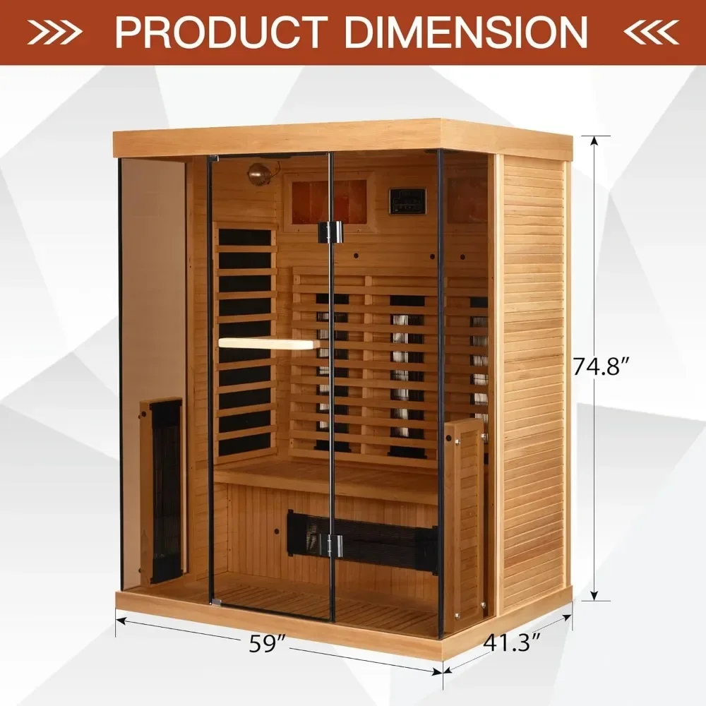 Sauna a infrarossi lontani, sauna domestica per 2-3 persone con mattone di sale dell'Himalaya, sauna interna, vetro temperato e barra di ossigeno, 220 V